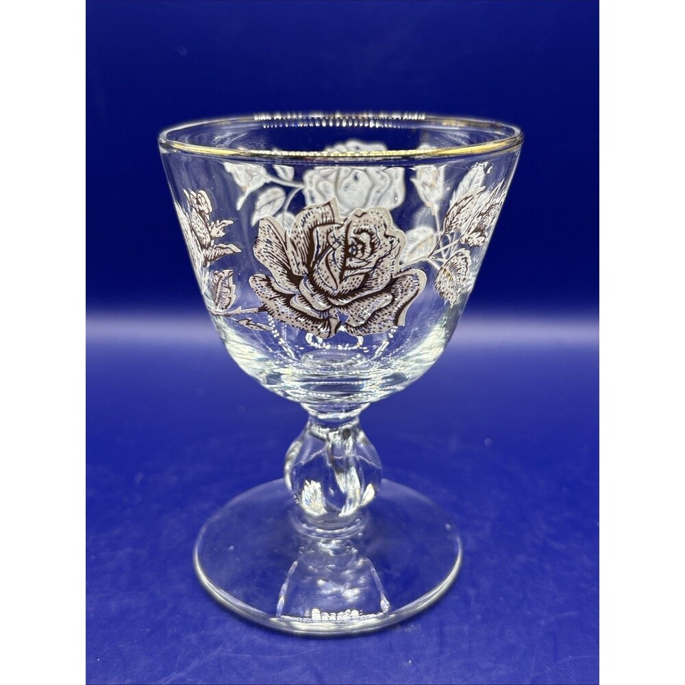 Vintage Libbey Rose Bouquet Glass Replacement White Gold 24k Trim Stemware